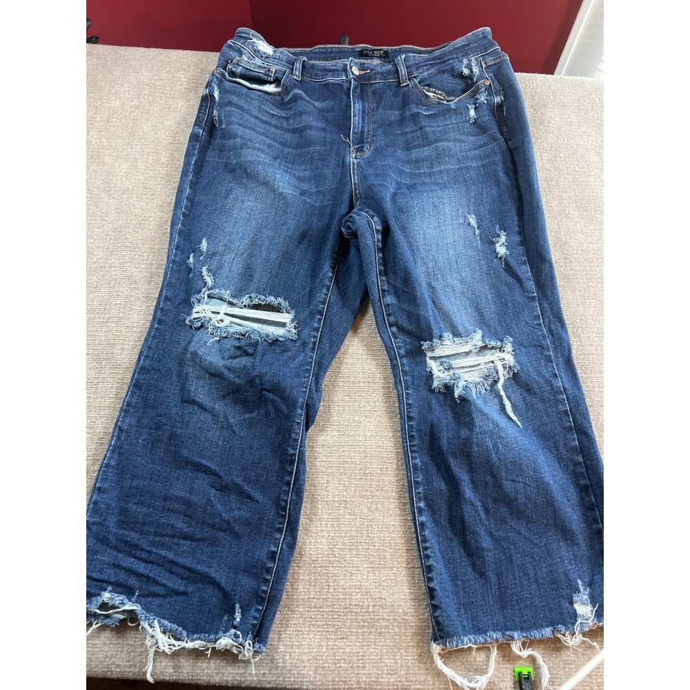 Judy Blue Los Angeles Wide Leg Distressed Jeans 20W Dark Wash JB82593DK-PL - Picture 9 of 13